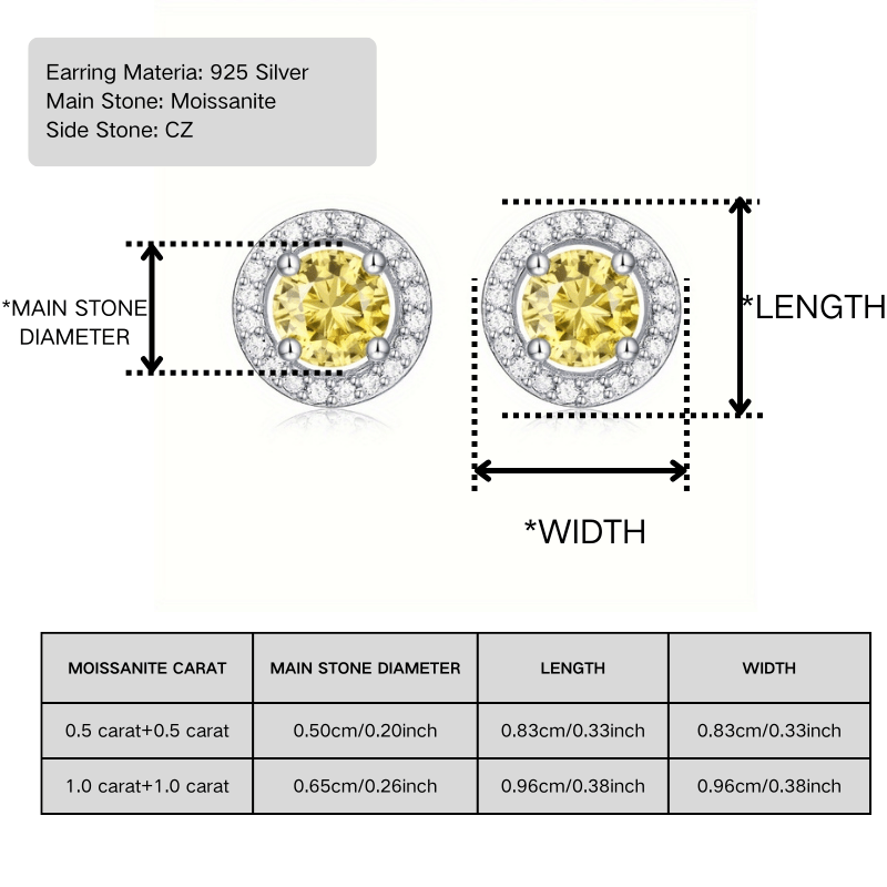 Women's 0.5 Carat Lemon Yellow Moissanite Stud Earrings